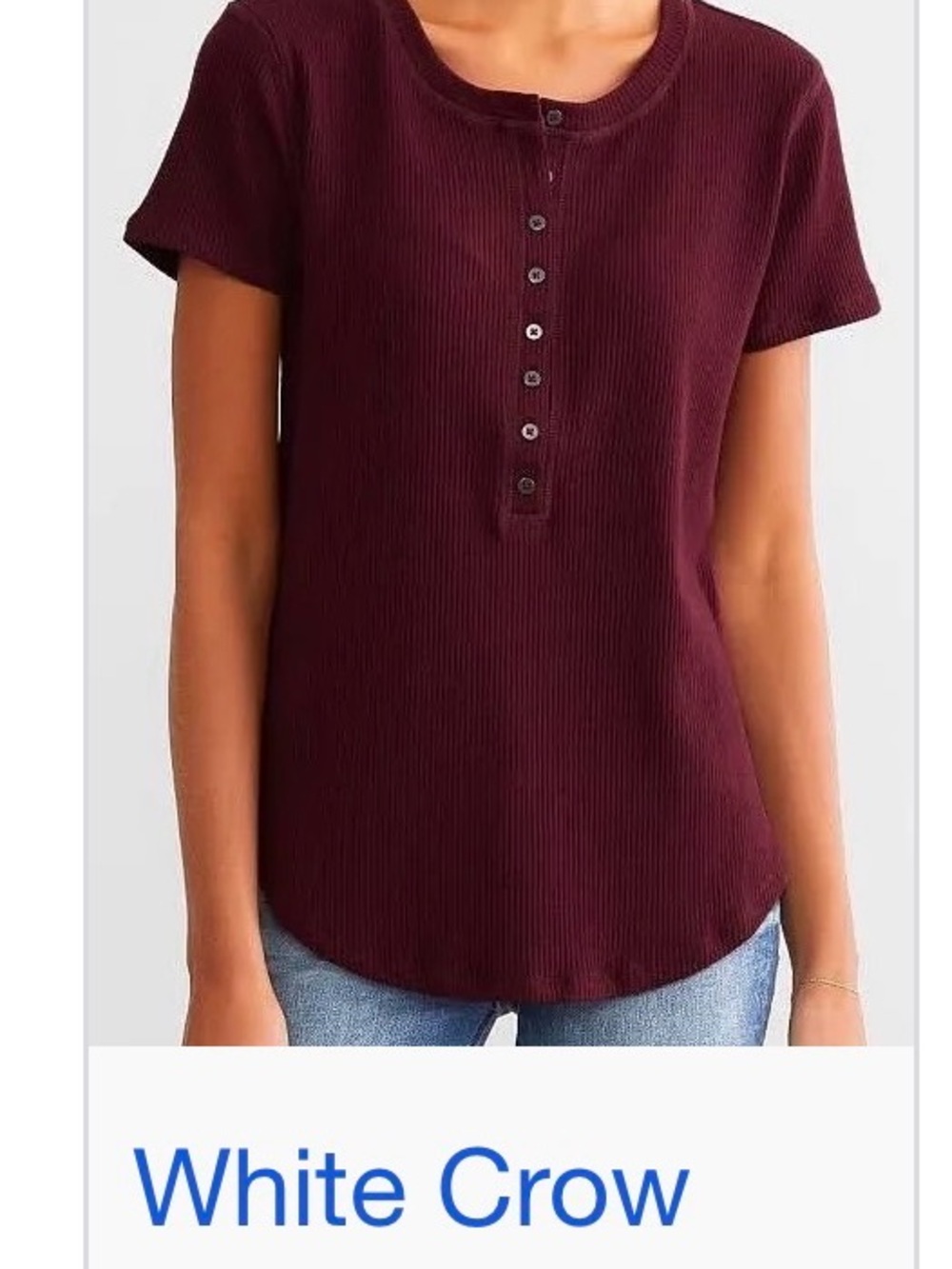White Crow Short Sleeve Ribbed Henley Top - Wine